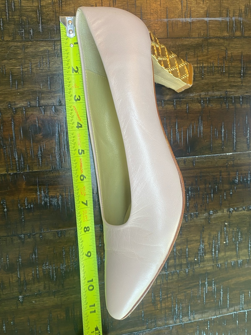 Norma B Blush Pink Leather Pump Gold Quilted Block Heel Size 8 Vtg Spain 2.5in - Picture 10 of 12